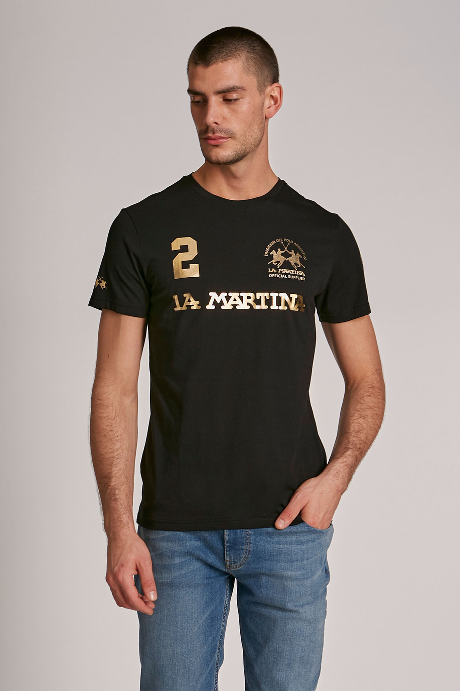 Herren-T-Shirt mit kurzem Arm aus Baumwolle im Regular Fit - presale | La Martina - Official Online Shop