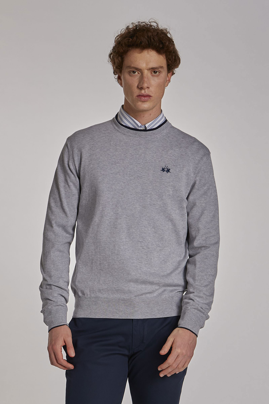 Men's long-sleeved regular-fit cotton crew-neck sweater - New In | La Martina - Official Online Shop