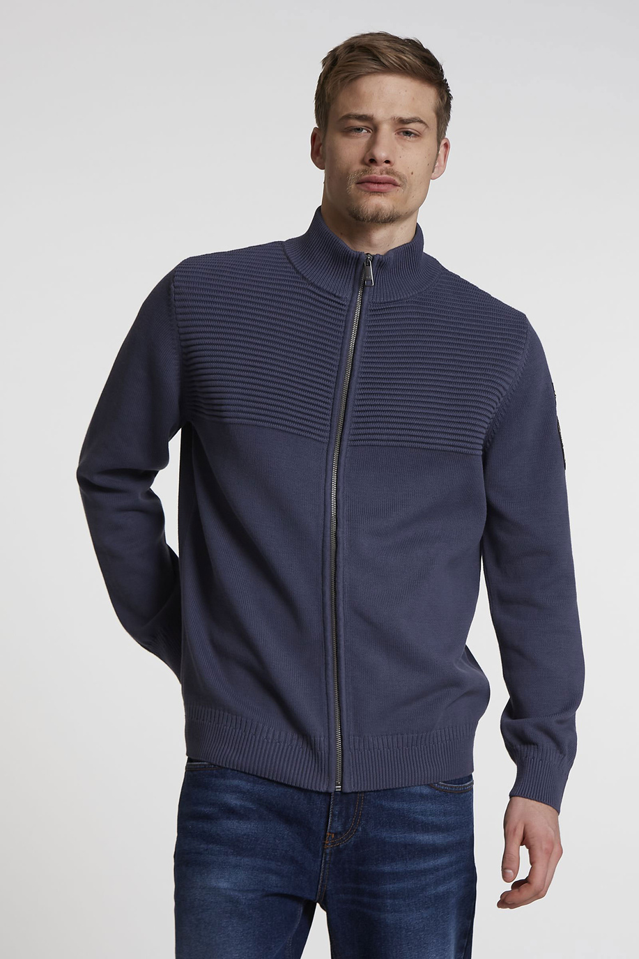 Men's long-sleeved regular-fit cotton crew-neck cardigan - Knitwear | La Martina - Official Online Shop