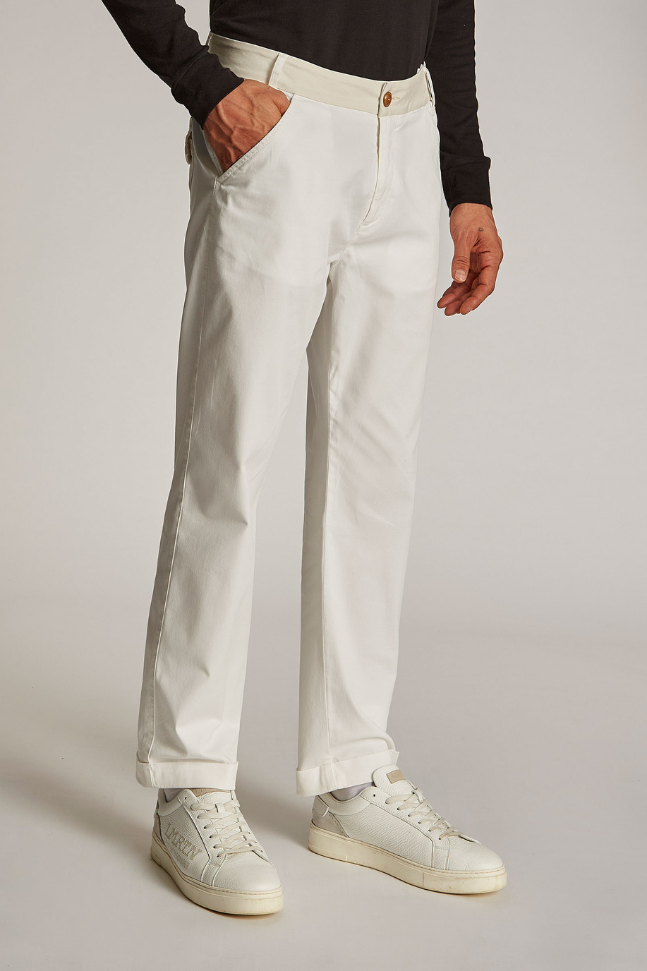 Pantalon homme en mélange de coton et lin coupe classique - Pantalons | La Martina - Official Online Shop