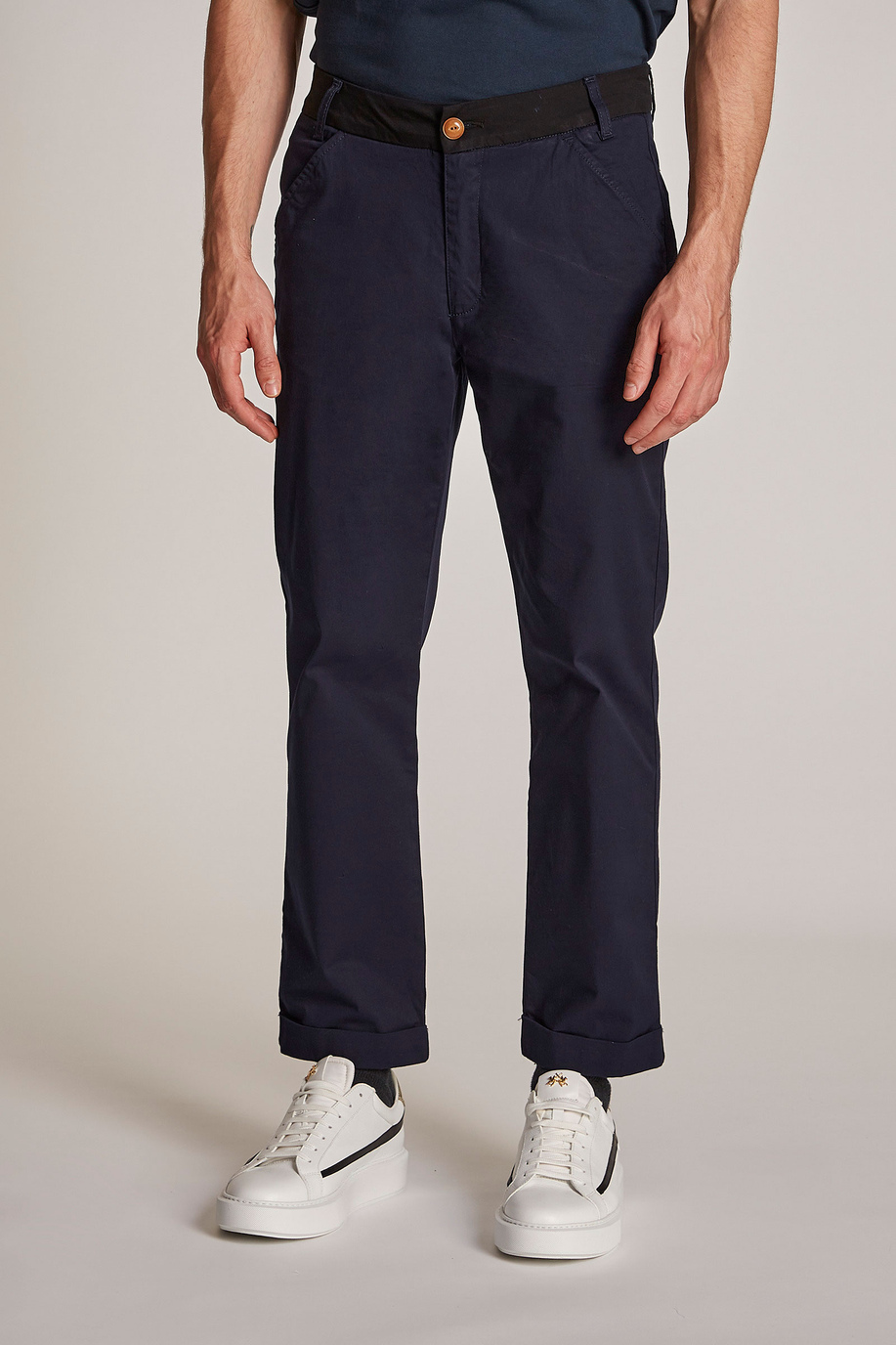 Men's regular-fit cotton and linen blend trousers - Trousers | La Martina - Official Online Shop