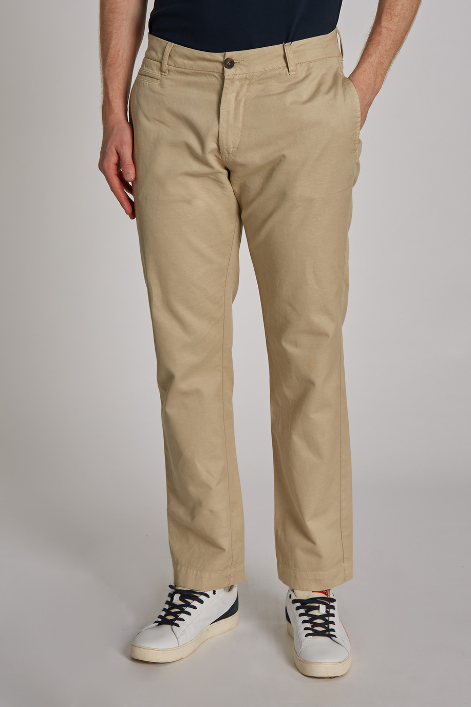 Men's regular-fit cotton and linen blend trousers - Trousers | La Martina - Official Online Shop