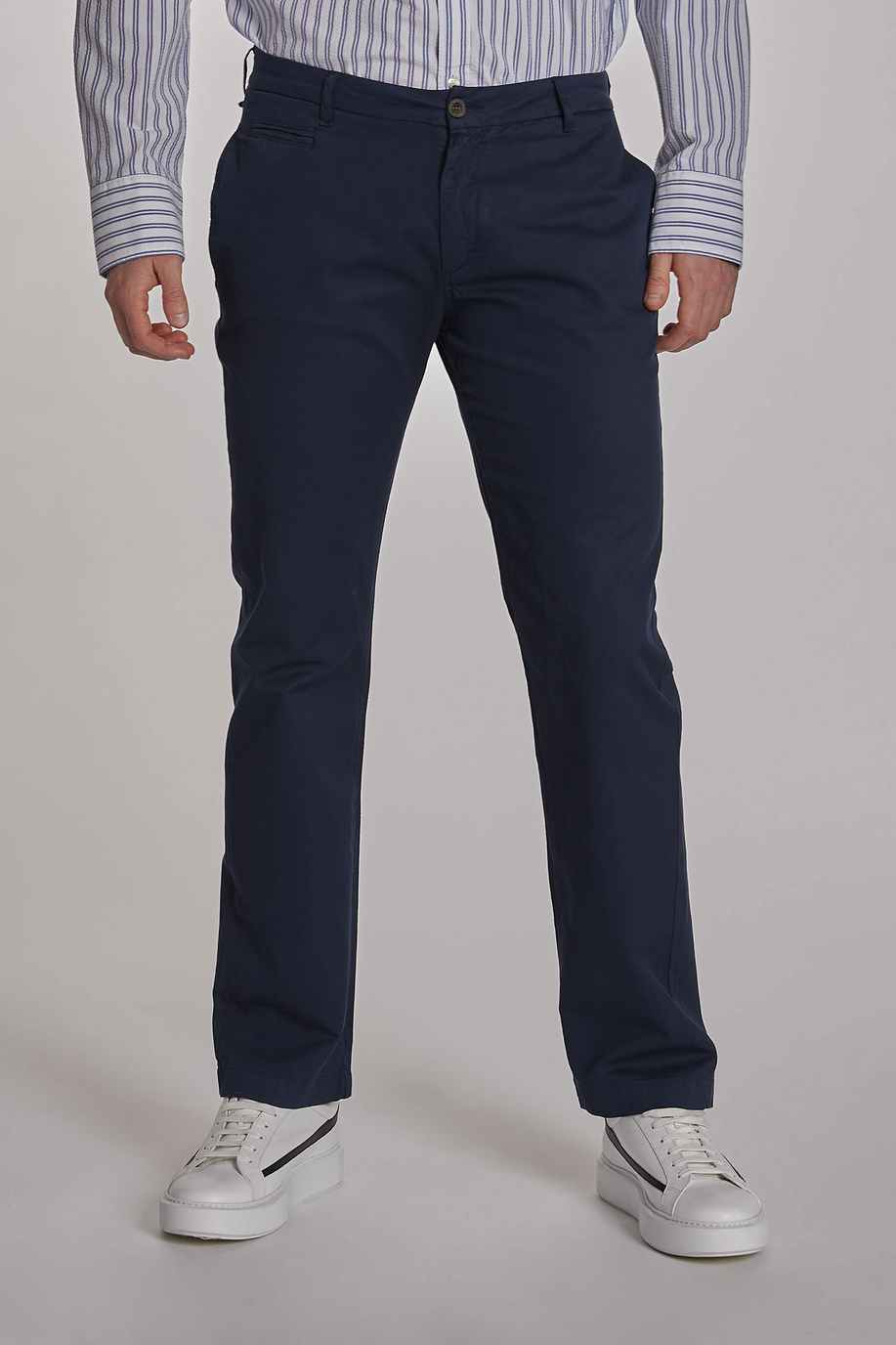 Pantalón de hombre de algodón mezcla de lino, corte regular - Pantalones | La Martina - Official Online Shop