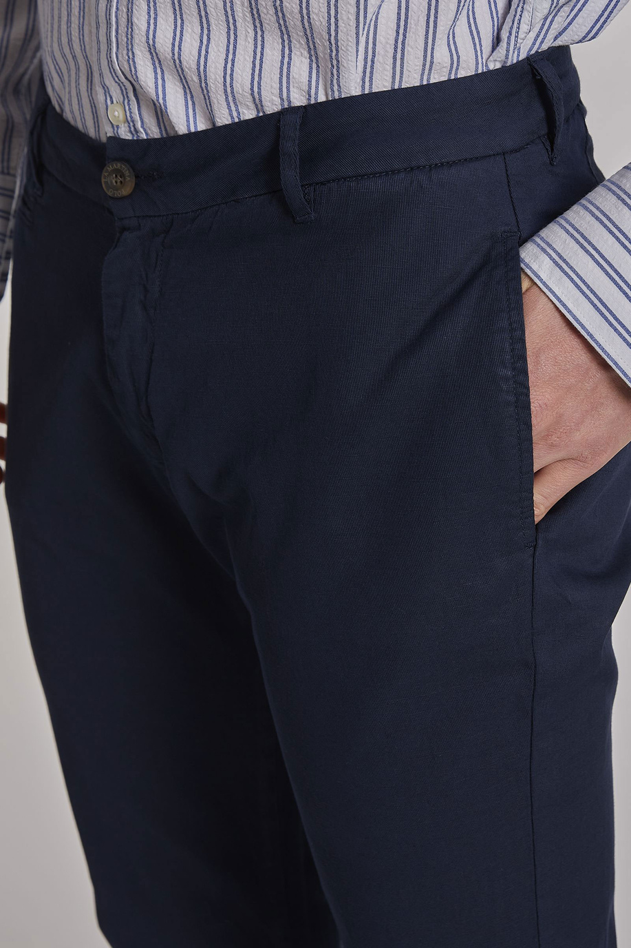 Pantalone da uomo in cotone misto lino regular fit