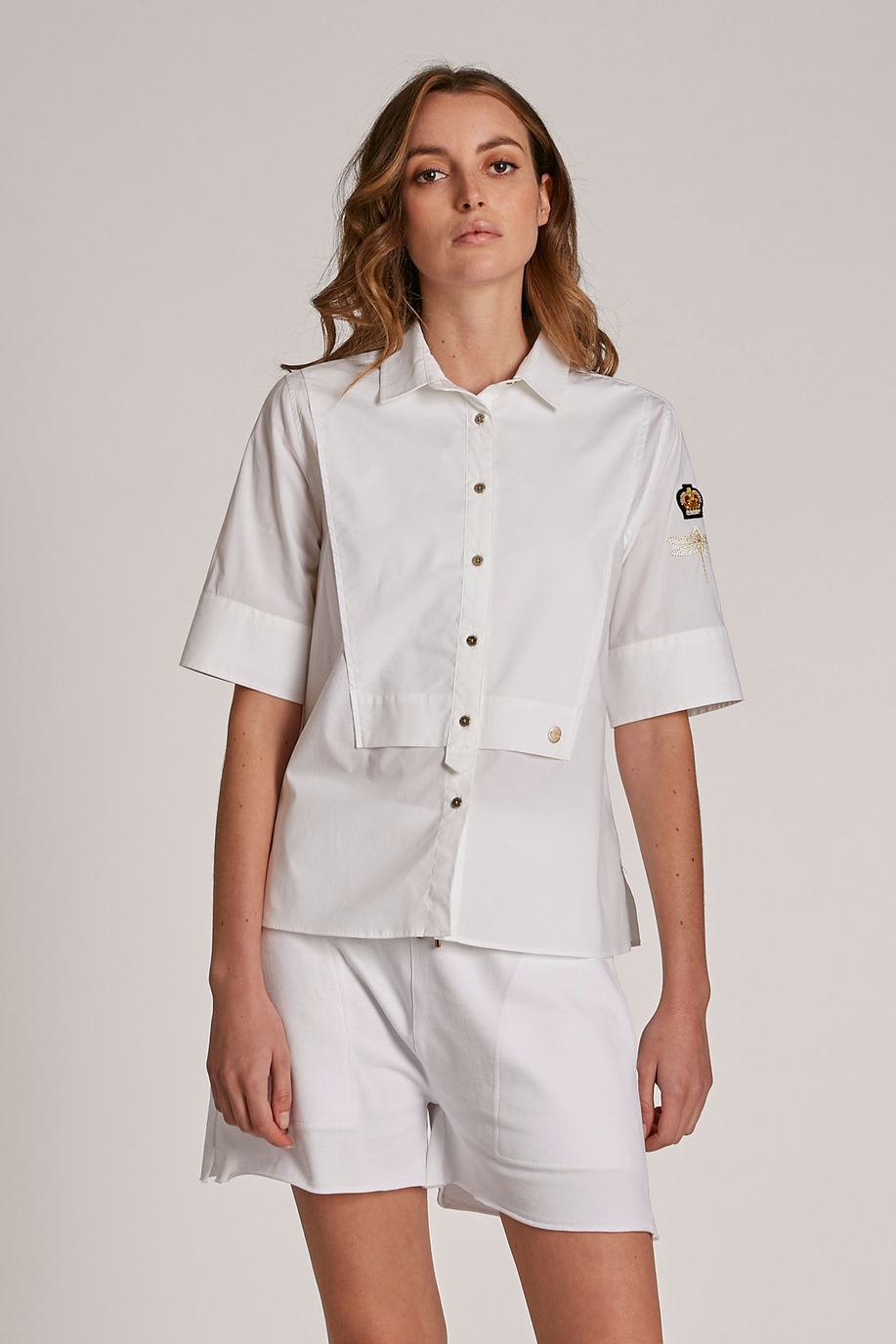 Camicia da donna in cotone elasticizzato tinta unita regular fit - England | La Martina - Official Online Shop