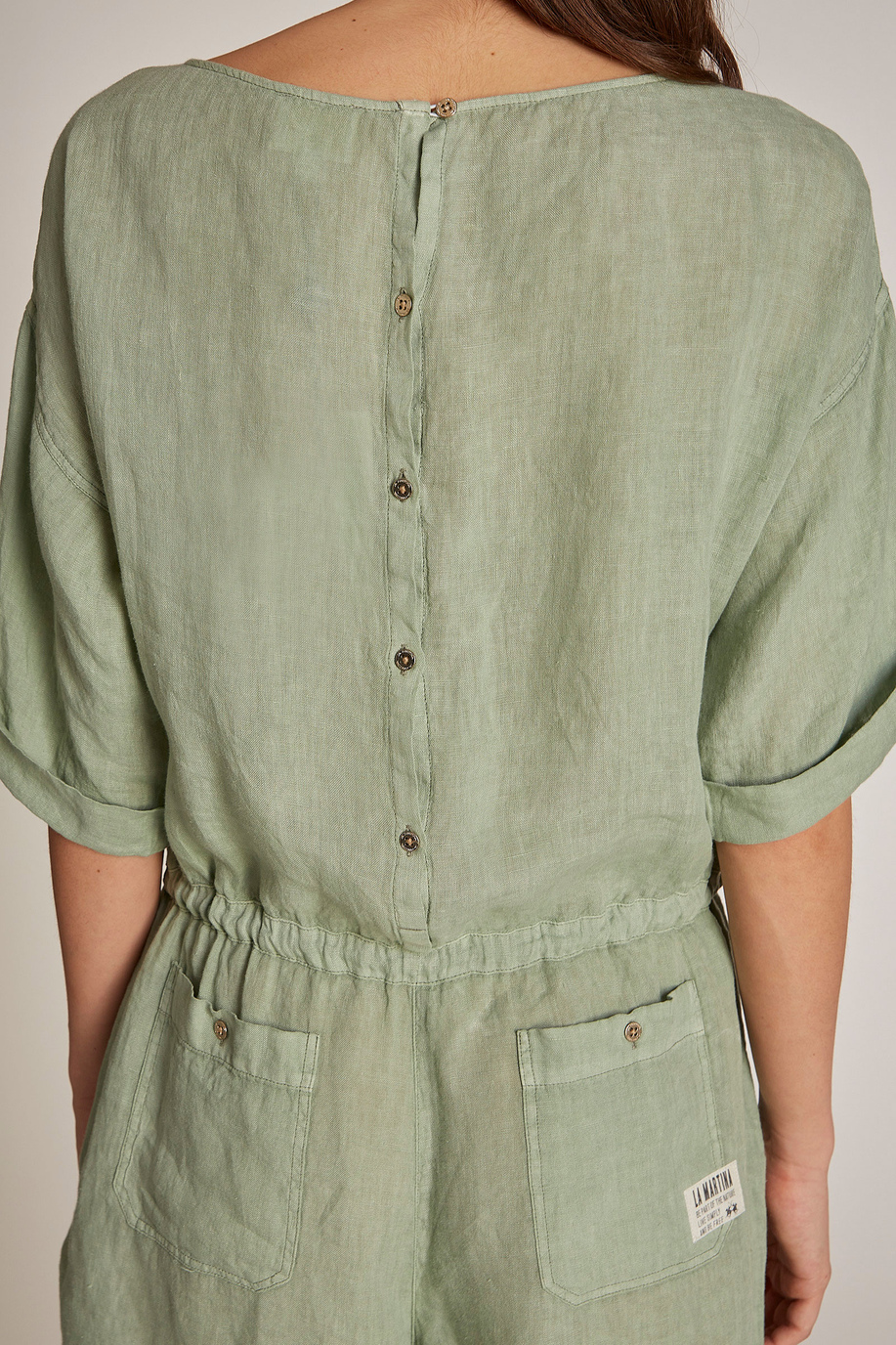 Women's short-sleeved regular-fit linen playsuit