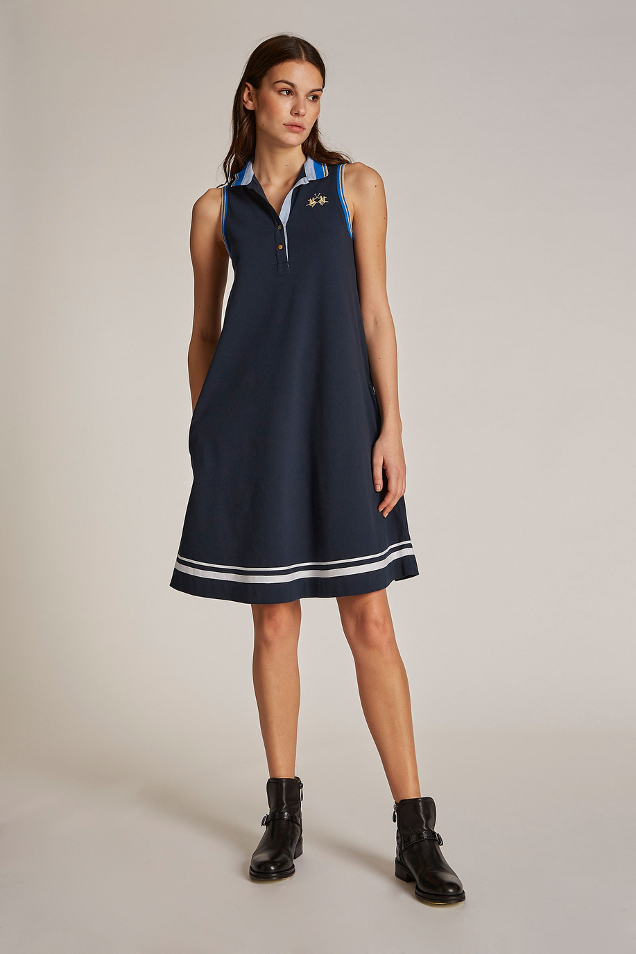 Women's short-sleeved stretch regular-fit stretch cotton dress - Apparel | La Martina - Official Online Shop