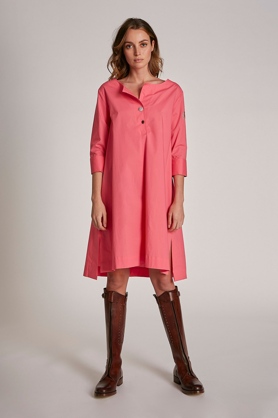 Damenkleid mit kurzem Arm aus Baumwolle in Stretchqualität im Regular Fit - -50% | step 3 | all | La Martina - Official Online Shop