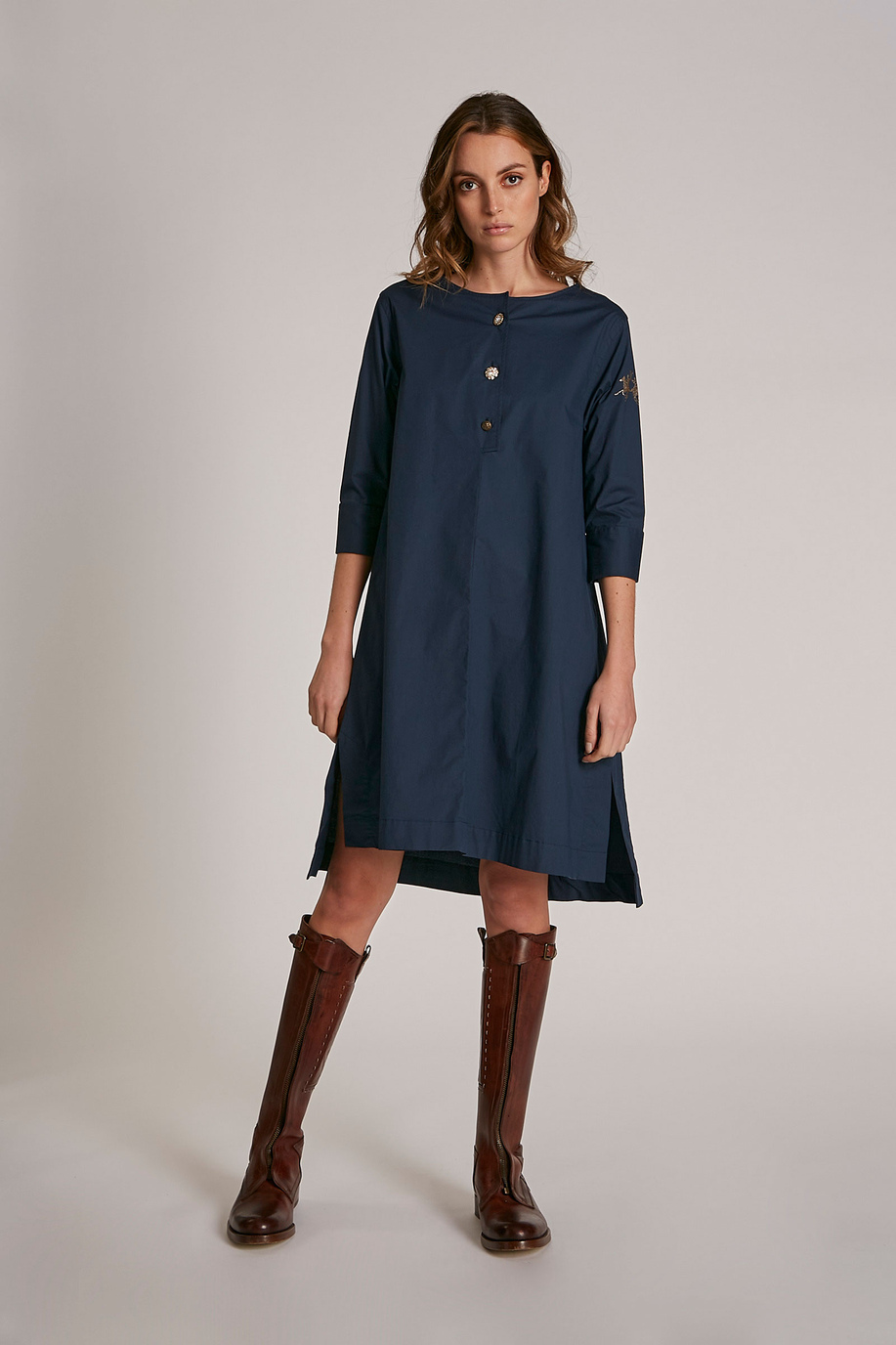 Women's short-sleeved stretch regular-fit stretch cotton dress - Women | La Martina - Official Online Shop