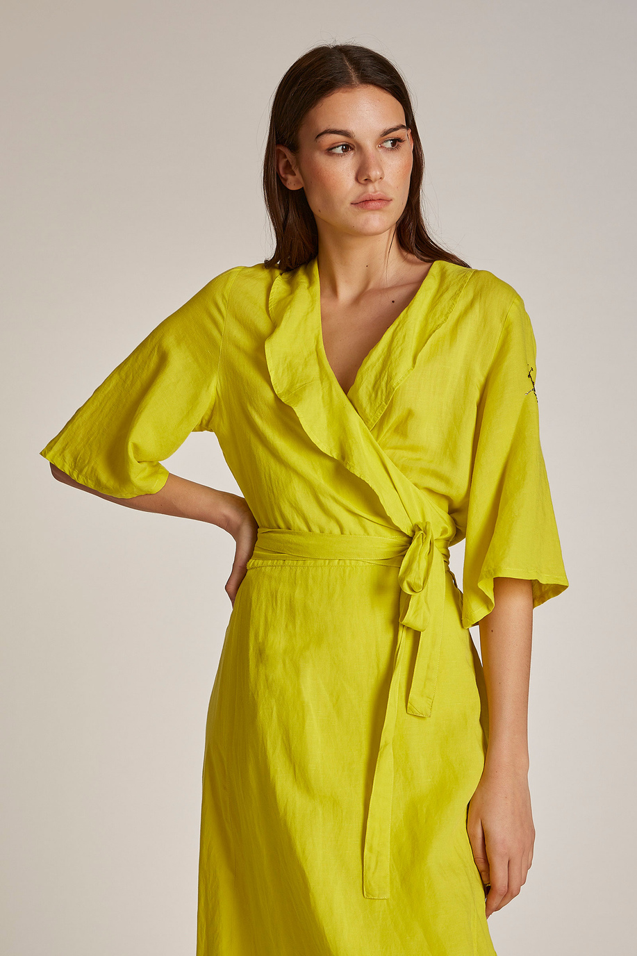 Vestito da donna lunghezza midi in viscosa misto lino - Abiti | La Martina - Official Online Shop