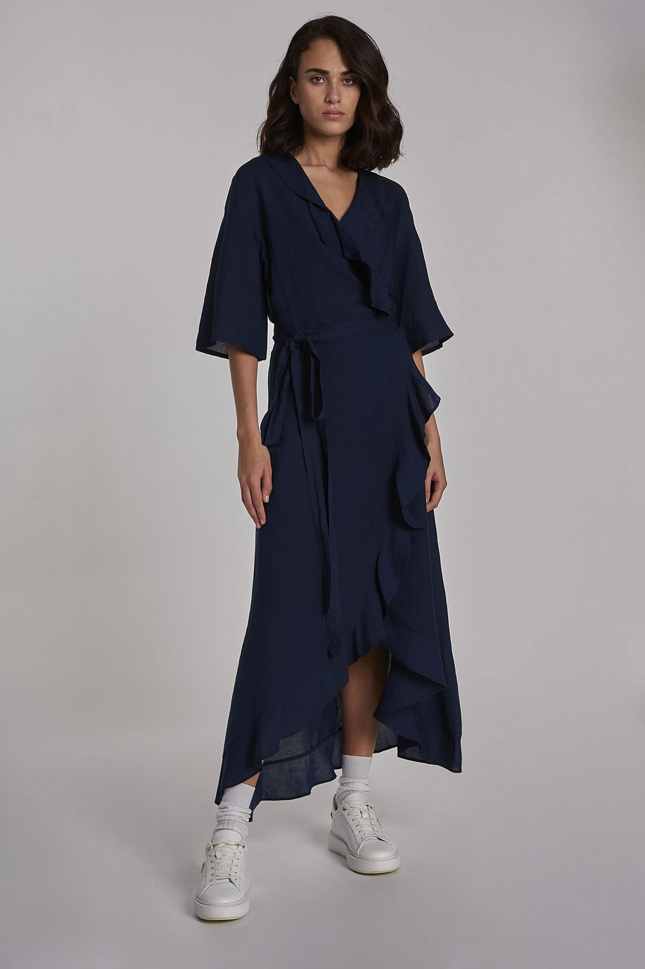 Robe midi femme en mélange de viscose et lin - Robes | La Martina - Official Online Shop