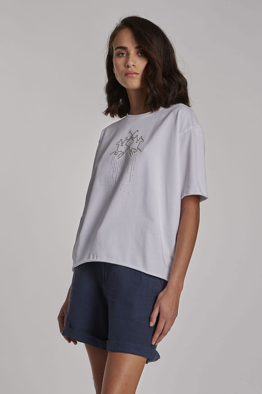 T-shirt femme en coton à logo et coupe classique | La Martina - Official Online Shop