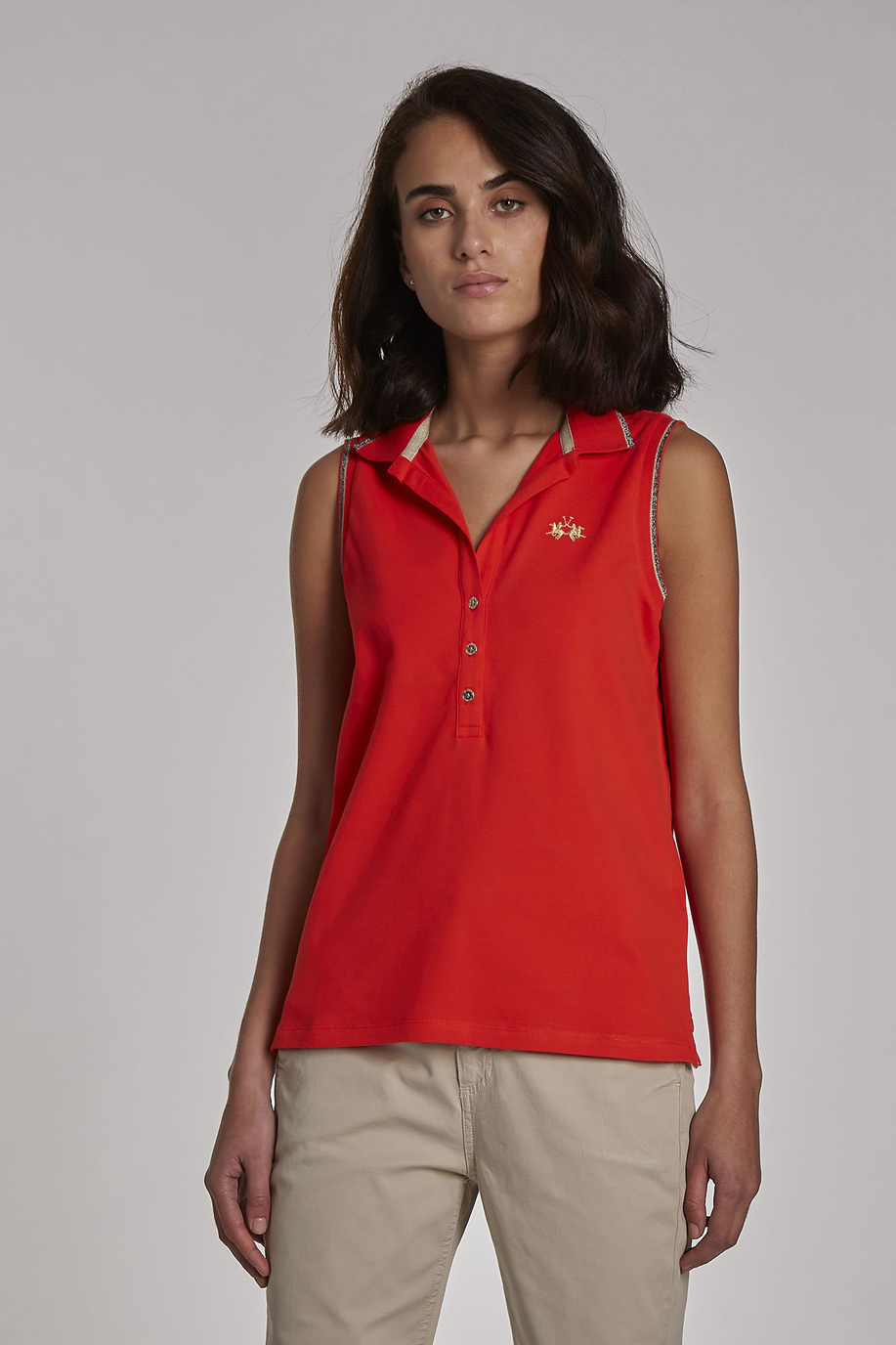 Ärmelloses Damen-Poloshirt aus Piqué im Regular Fit - Poloshirts | La Martina - Official Online Shop