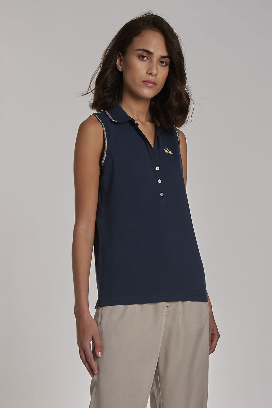 Women's regular-fit sleeveless piqué polo shirt - Classic Basics | La Martina - Official Online Shop