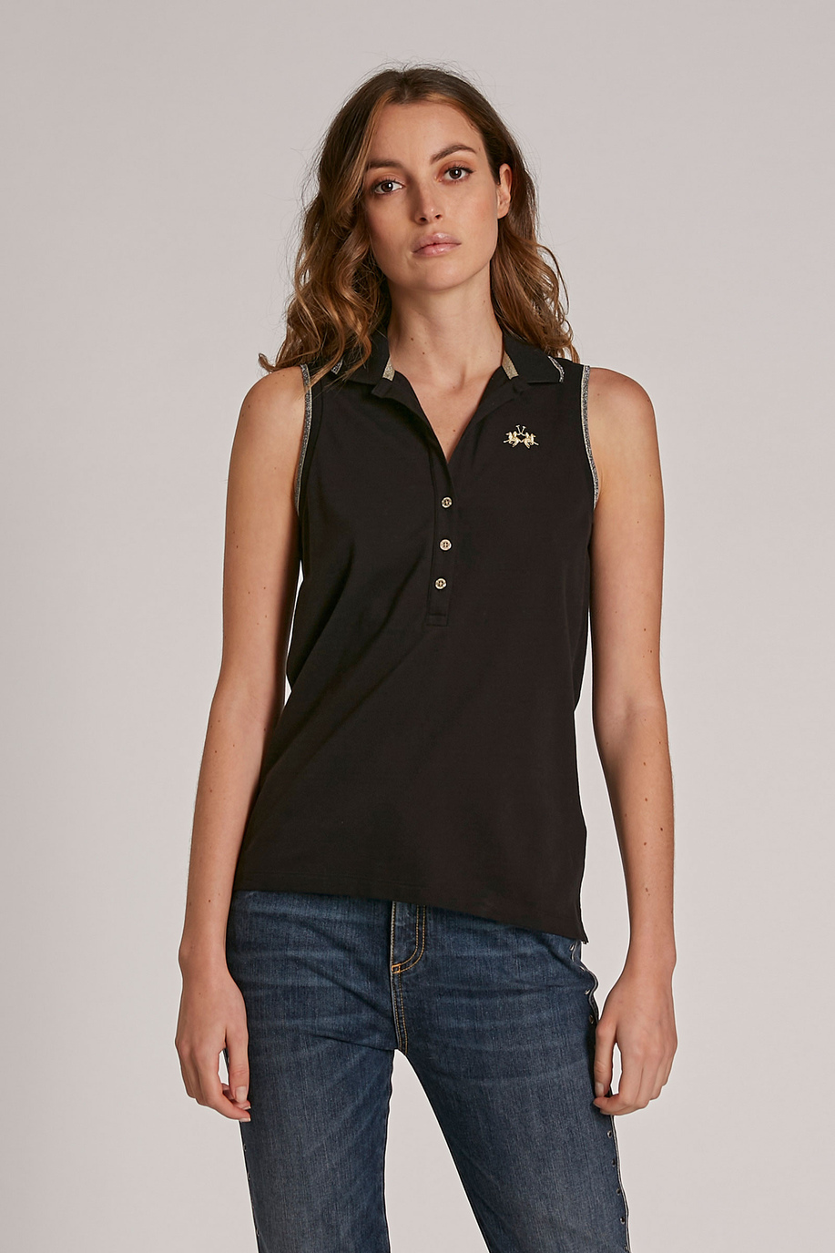 Women's regular-fit sleeveless piqué polo shirt - Polo Shirts | La Martina - Official Online Shop