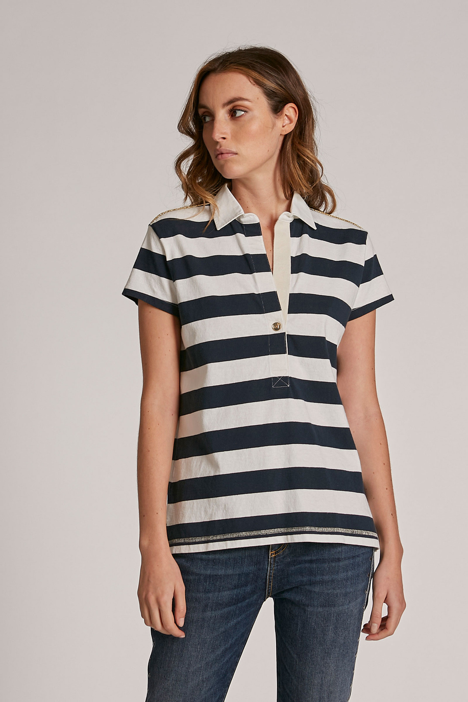 T-shirt femme en coton à logo et coupe classique - Vêtements | La Martina - Official Online Shop