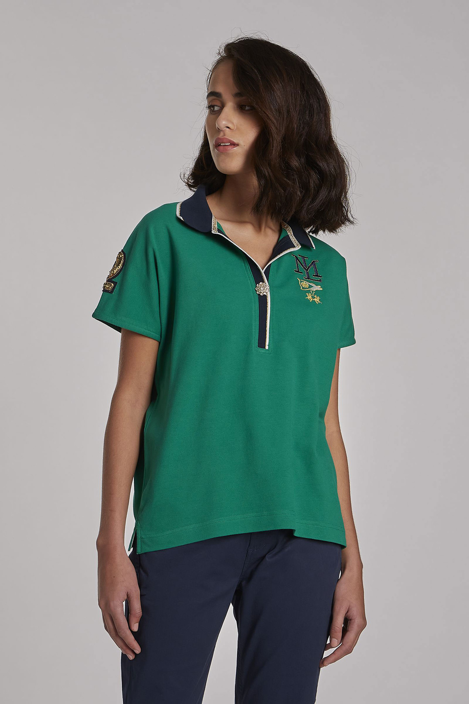 Women's short-sleeved regular-fit piqué polo shirt - -50% | step 3 | us | La Martina - Official Online Shop