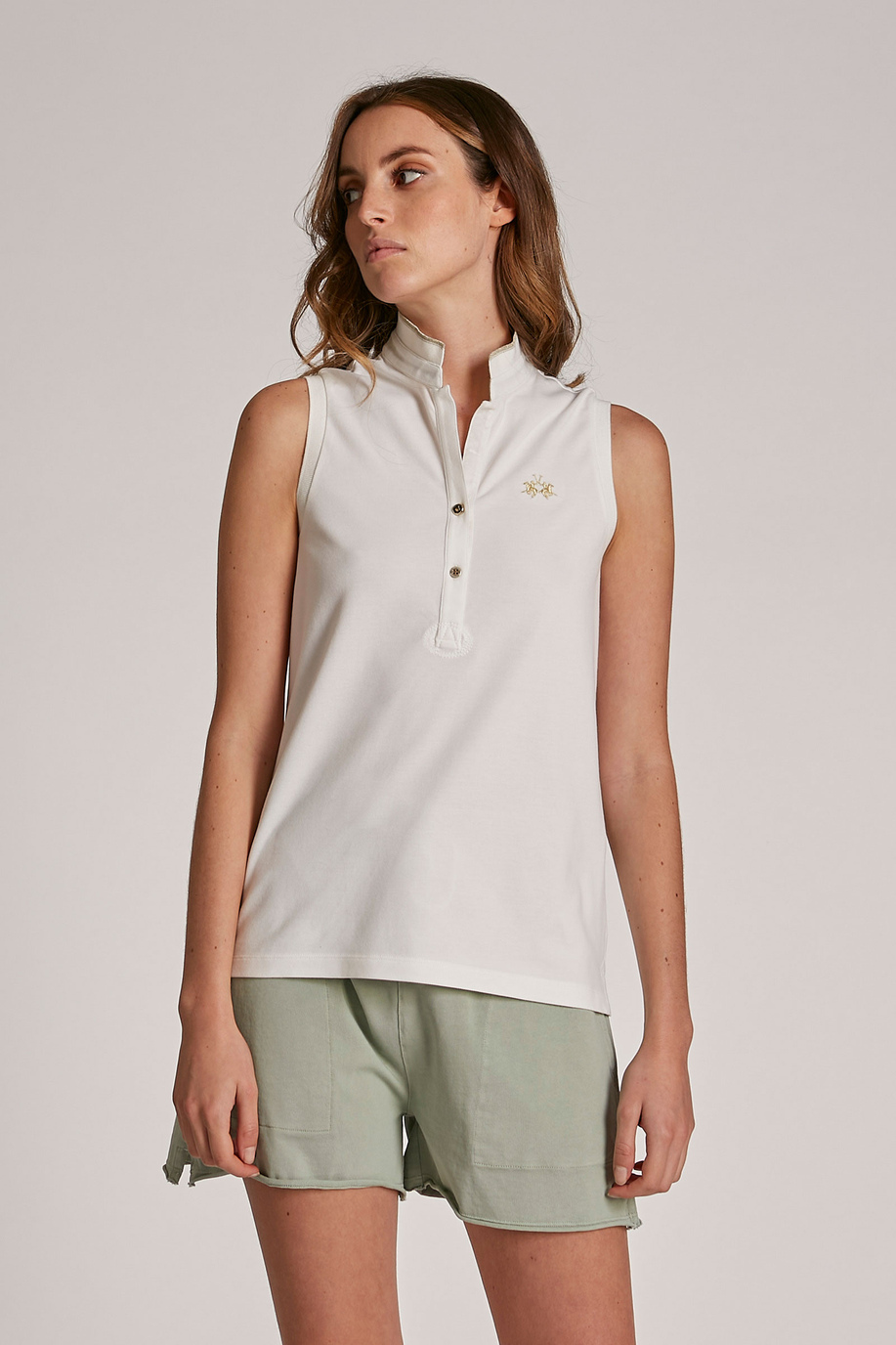 Women's regular-fit sleeveless piqué polo shirt - England | La Martina - Official Online Shop