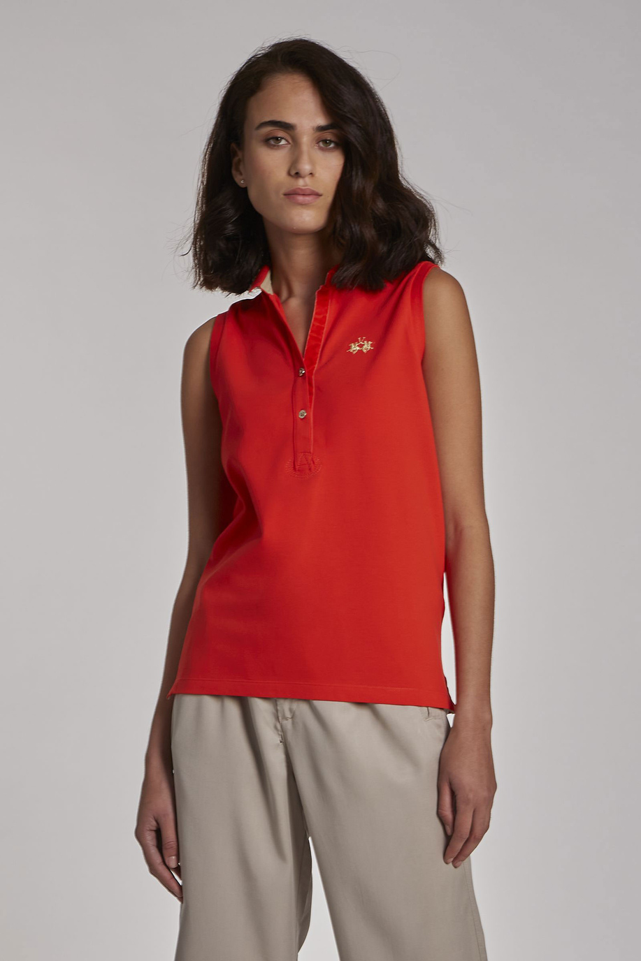 Women's regular-fit sleeveless piqué polo shirt - Apparel | La Martina - Official Online Shop