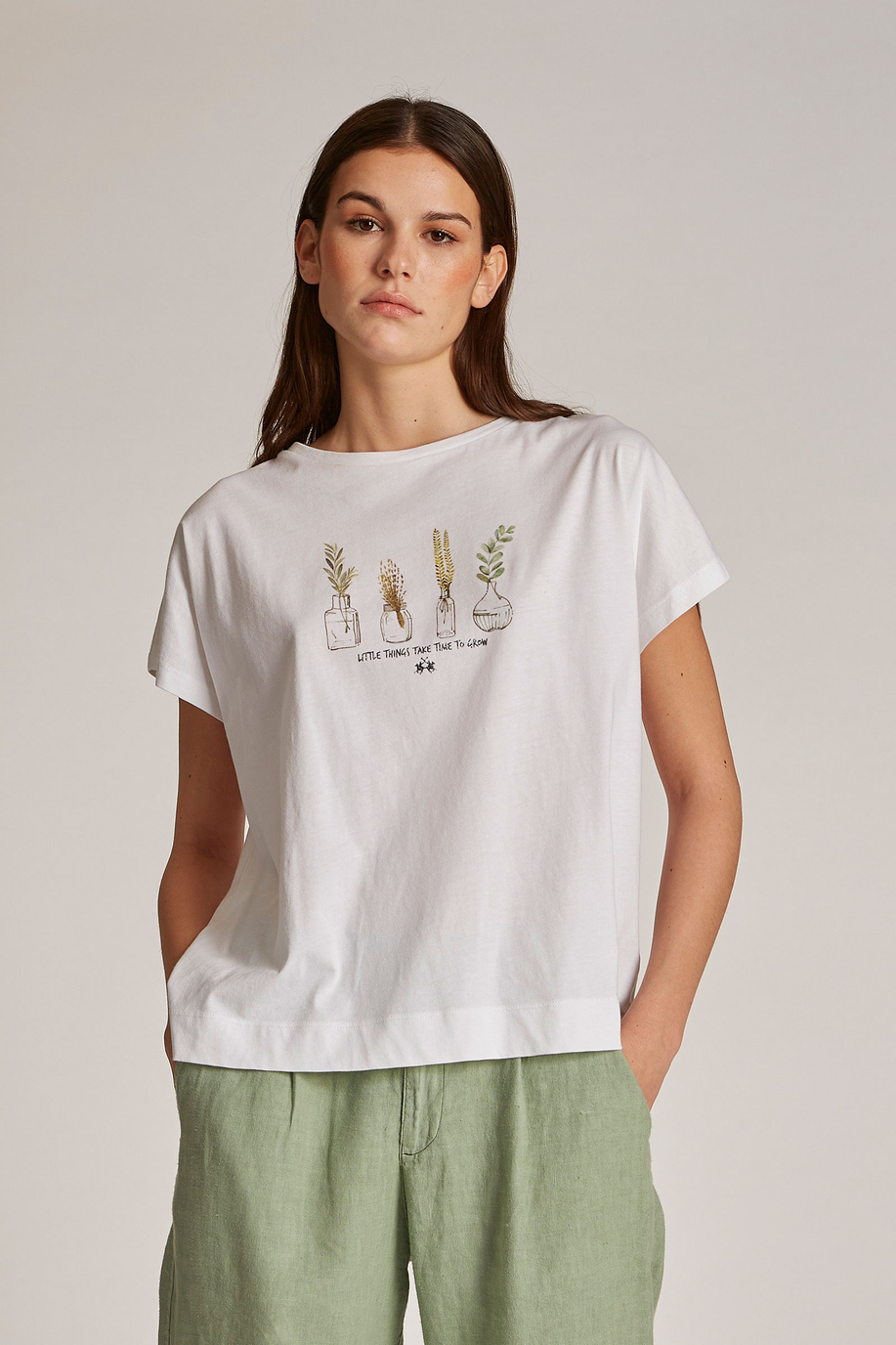 T-shirt da donna in cotone con logo regular fit - Essential | La Martina - Official Online Shop