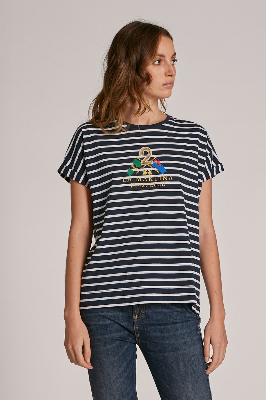 Damen-T-Shirt aus Baumwolle mit Logo, oversized Modell - T-shirts | La Martina - Official Online Shop