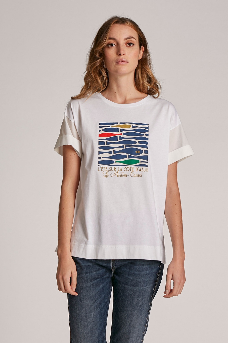 Camiseta de mujer de algodón con logotipo, modelo holgado - Camisetas | La Martina - Official Online Shop