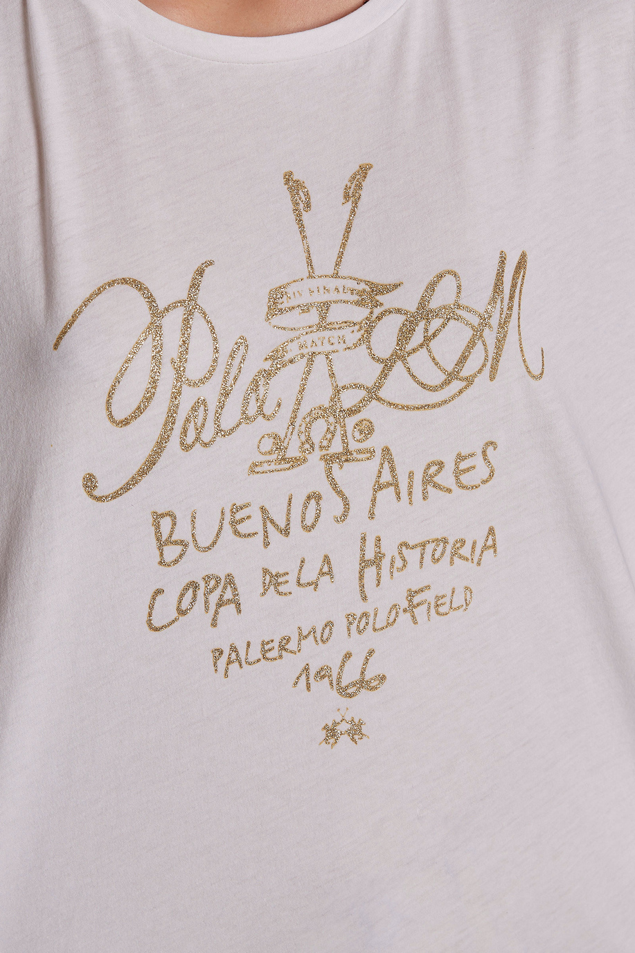 Camiseta de mujer de algodón 100 % con estampado del logotipo, corte regular