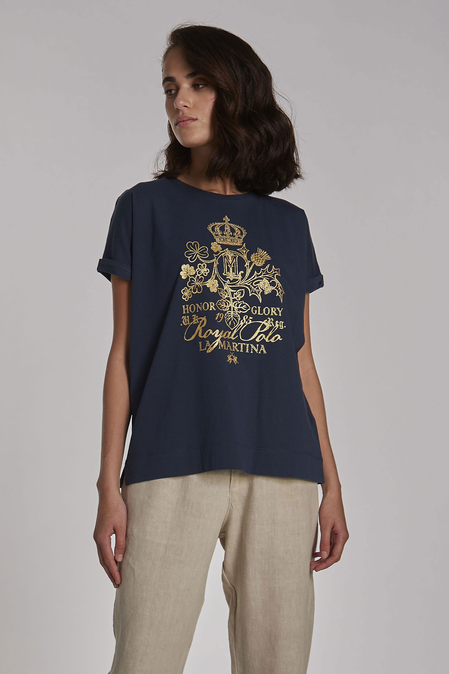 Damen-T-Shirt aus Baumwolle mit Logo, oversized Modell - -50% | step 3 | all | La Martina - Official Online Shop