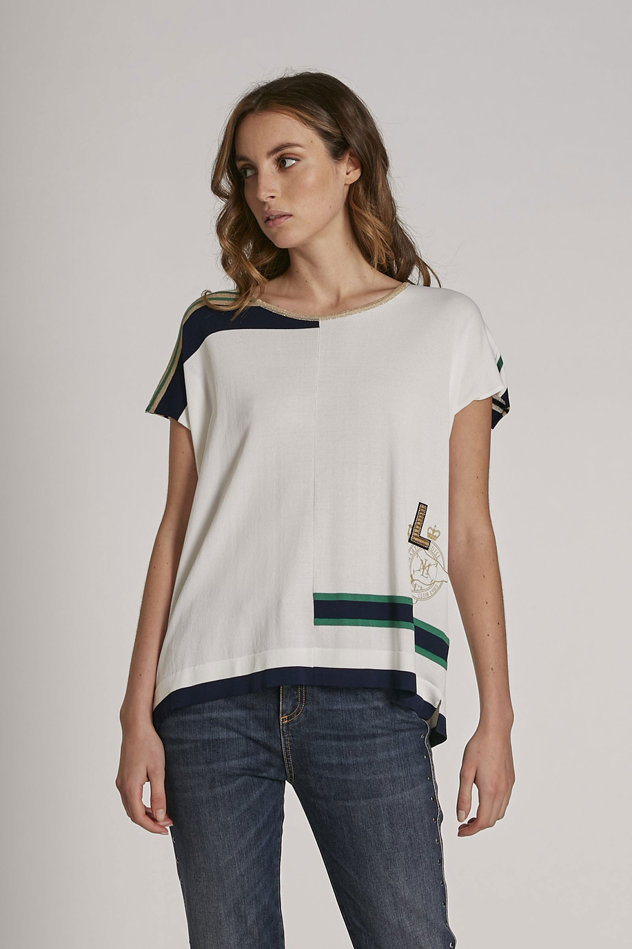Camiseta de mujer de algodón con logotipo, modelo holgado - Preview | La Martina - Official Online Shop