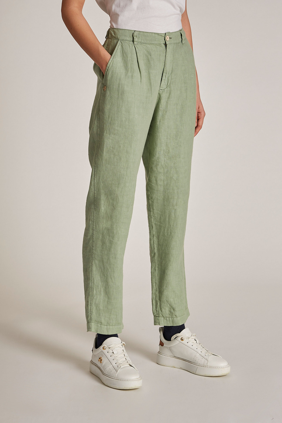 Women's regular-fit linen trousers - Trousers | La Martina - Official Online Shop
