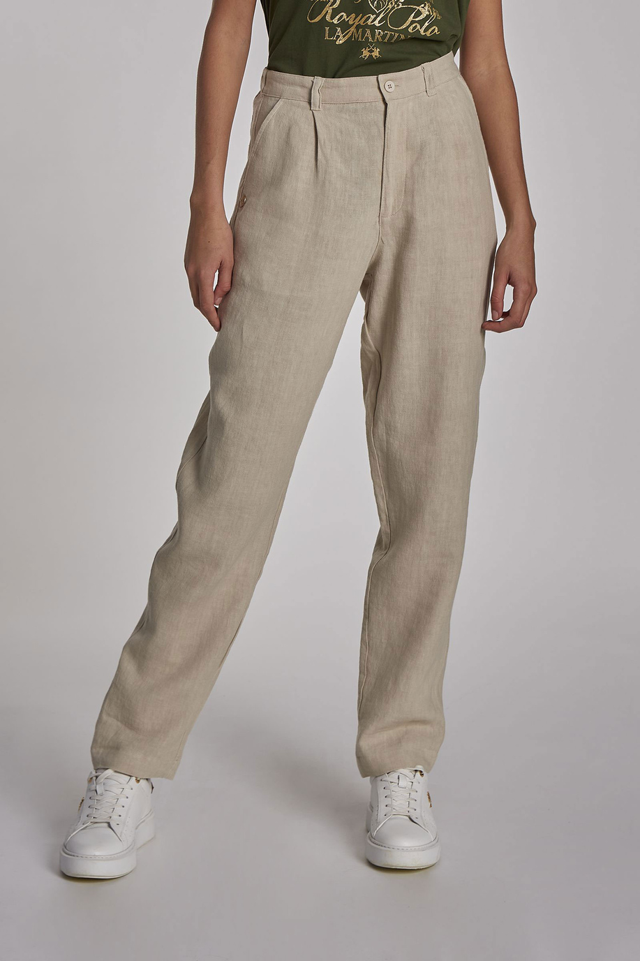 Pantalon femme en lin coupe classique - Pantalons | La Martina - Official Online Shop