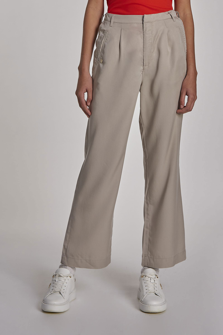 Pantalon femme en lyocell coupe classique - Pantalons | La Martina - Official Online Shop