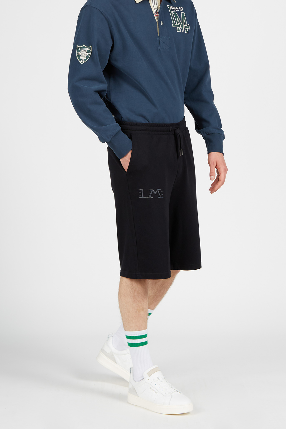Bermuda homme longueur genou en coton stretch coupe large - Trousers | La Martina - Official Online Shop