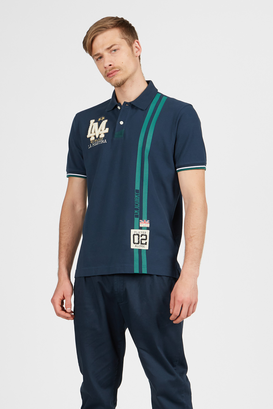 Men's long-sleeved polo shirt in 100% cotton - Preview  | La Martina - Official Online Shop