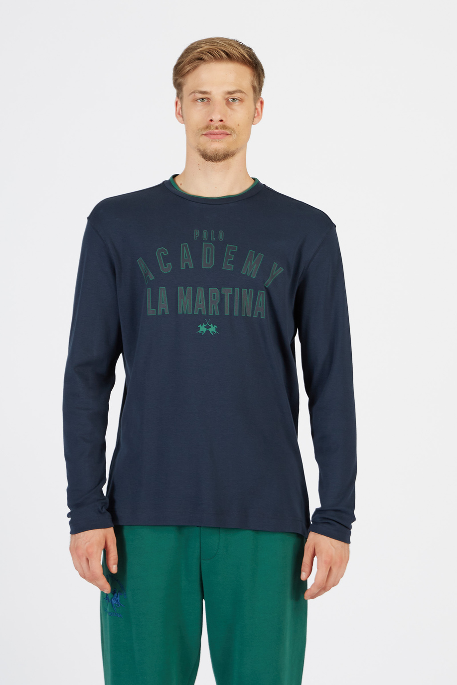 Men’s round neck regular fit long sleeve t-shirt - T-shirts | La Martina - Official Online Shop
