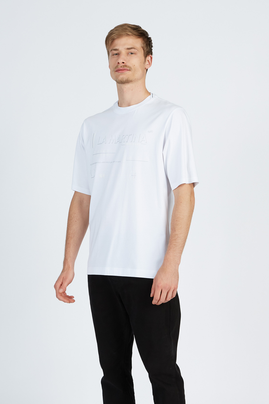 Camiseta de algodón elástico de cuello redondo de manga corta para hombre y ajuste regular - Jet Set | La Martina - Official Online Shop
