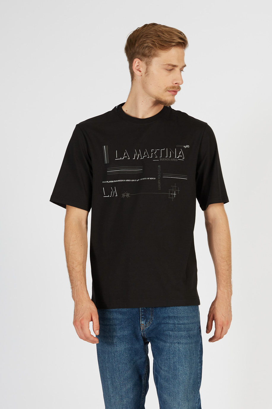 T-shirt en coton extensible à col rond à manches courtes pour hommes coupe classique - Jet Set | La Martina - Official Online Shop
