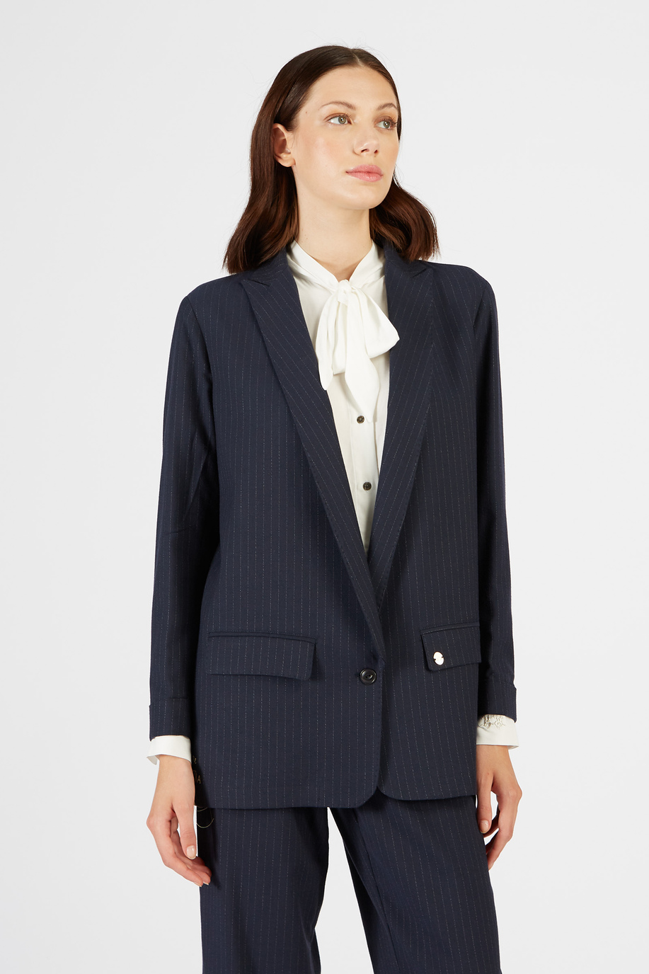 Einfarbiger Jacquard-Blazer für Damen mit Regular-Fit-Taschen - Oberbekleidung | La Martina - Official Online Shop