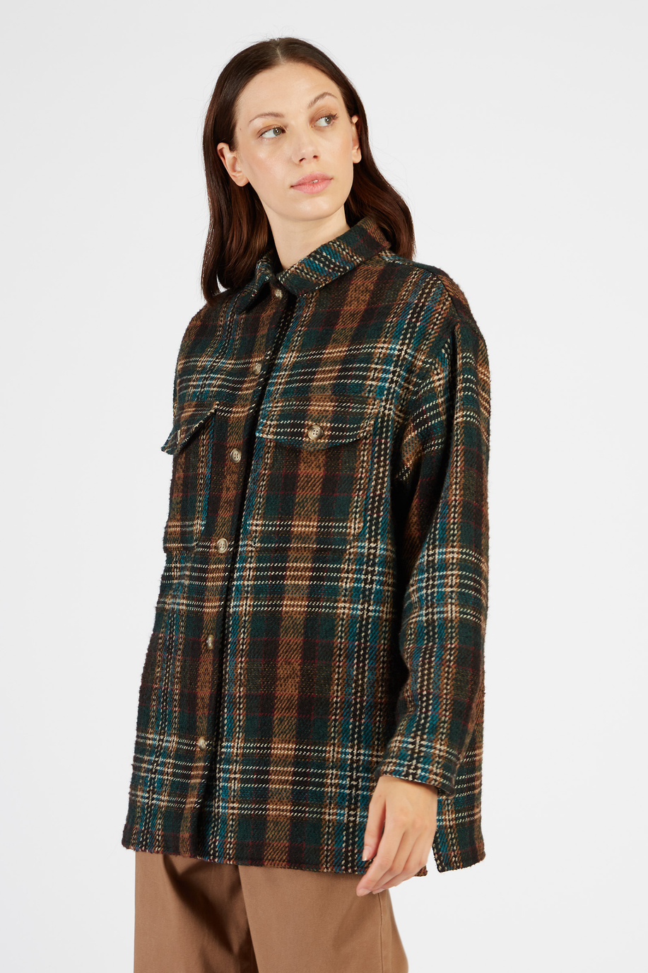 Damenjacke aus Wolle mit langen Ärmeln und Karomuster - Oberbekleidung | La Martina - Official Online Shop