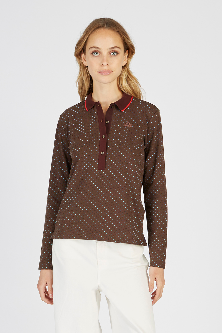 Argentina Damen Langarm-Poloshirt aus Regular Fit Stretch-Baumwolle - Preview | La Martina - Official Online Shop