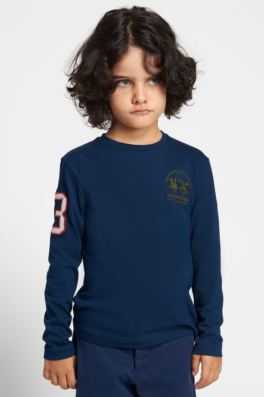 T-Shirt in Uni mit Langarm und Streifen - Kinder | La Martina - Official Online Shop
