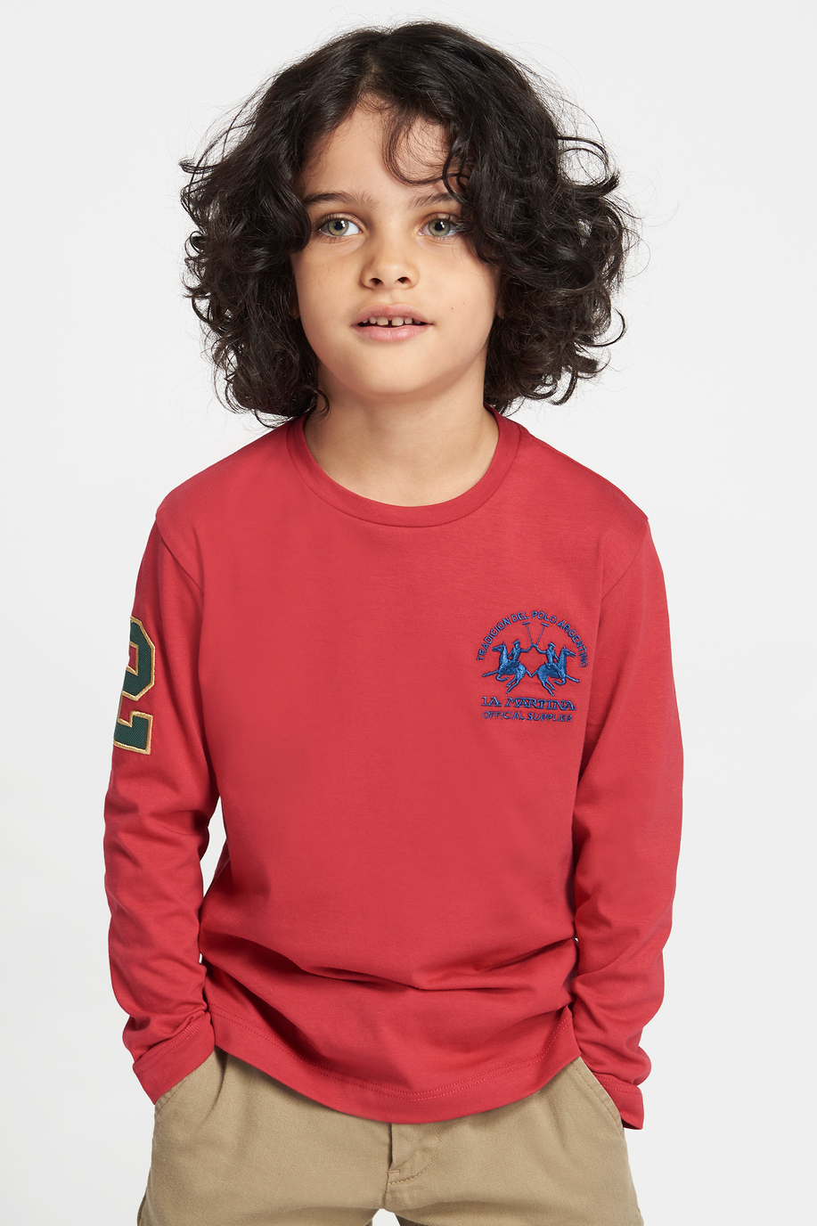 T-shirt uni à manches longues et bande - Enfant | La Martina - Official Online Shop