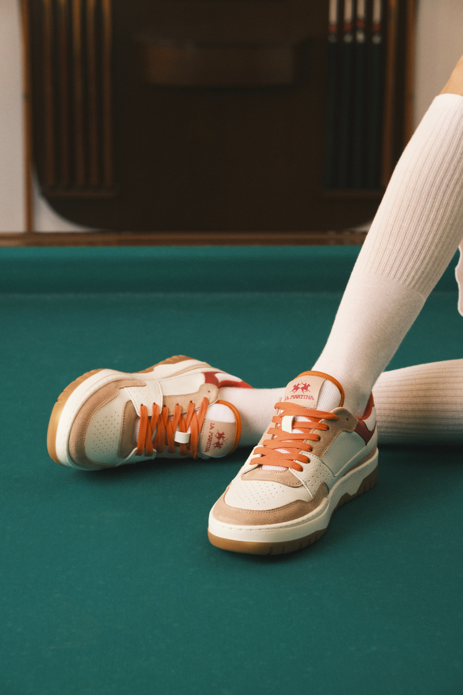 Sneaker basket vintage pour femme en cuir végétal mélangé - Field 85 - Chaussures | La Martina - Official Online Shop