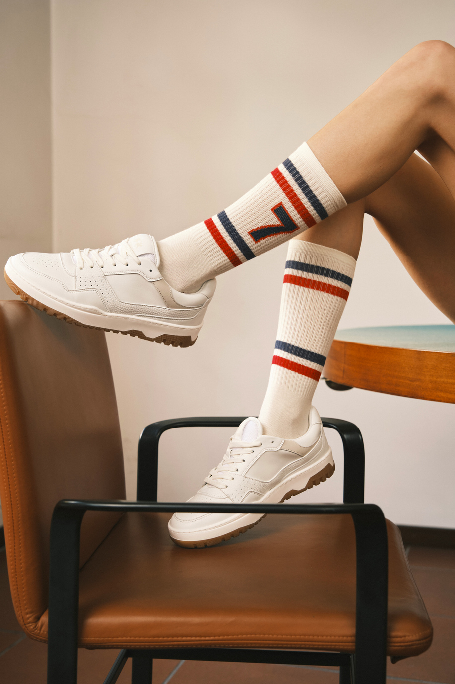Women's vintage basketball sneaker in mixed vegetable leather - Field 85 - Sneakers Field 85 | La Martina - Official Online Shop
