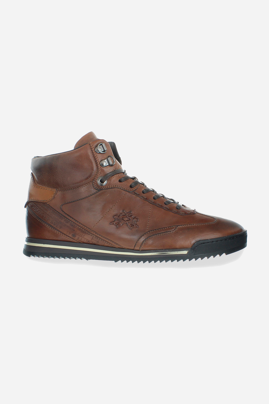 High-top men's trainer in calfskin with contrasting leather inserts - Accessories | La Martina - Official Online Shop