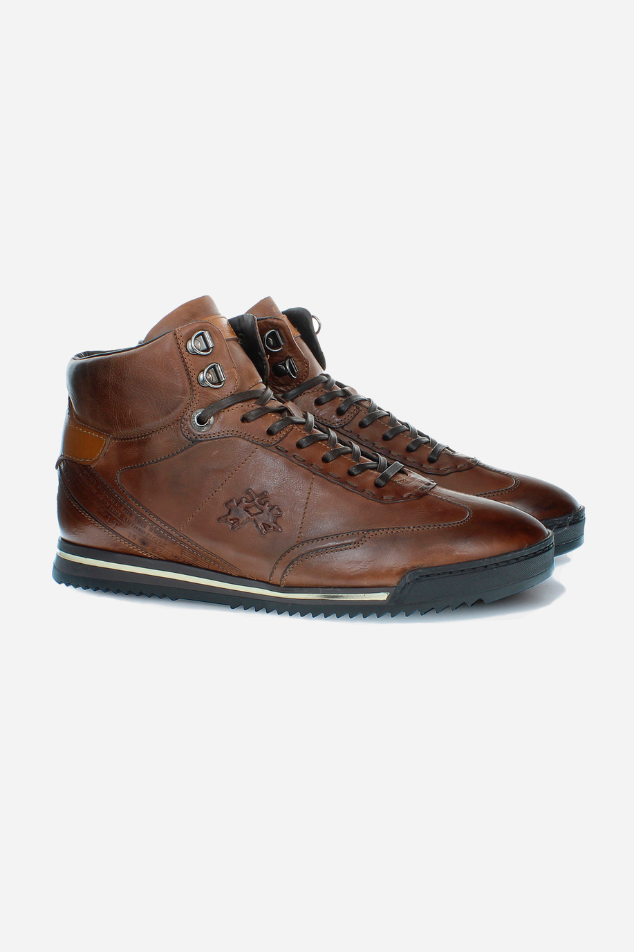 High-top men's trainer in calfskin with contrasting leather inserts - Accessories | La Martina - Official Online Shop