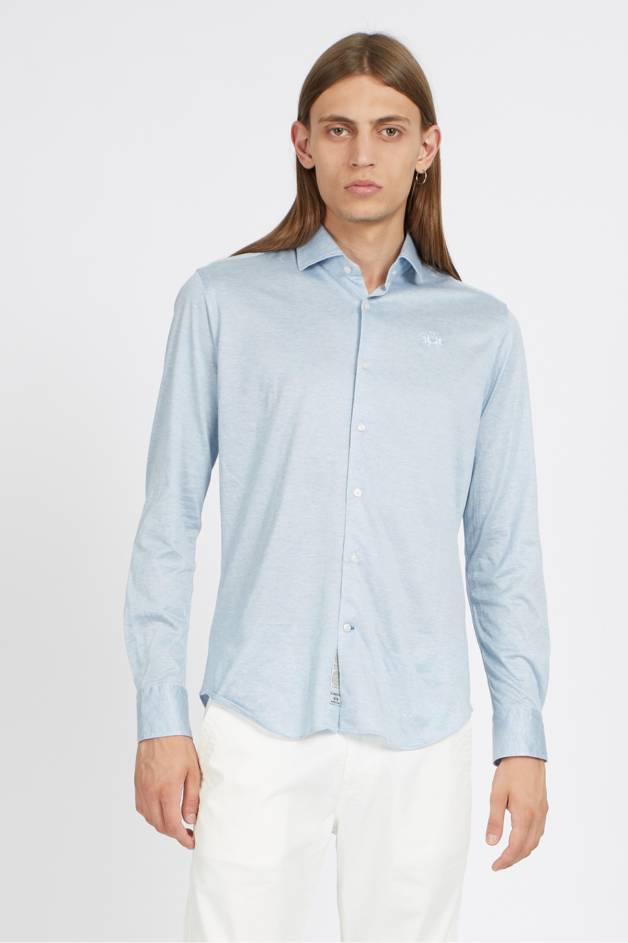 Custom fit long sleeve cotton silk blend men's shirt - Qalam - test 2 | La Martina - Official Online Shop