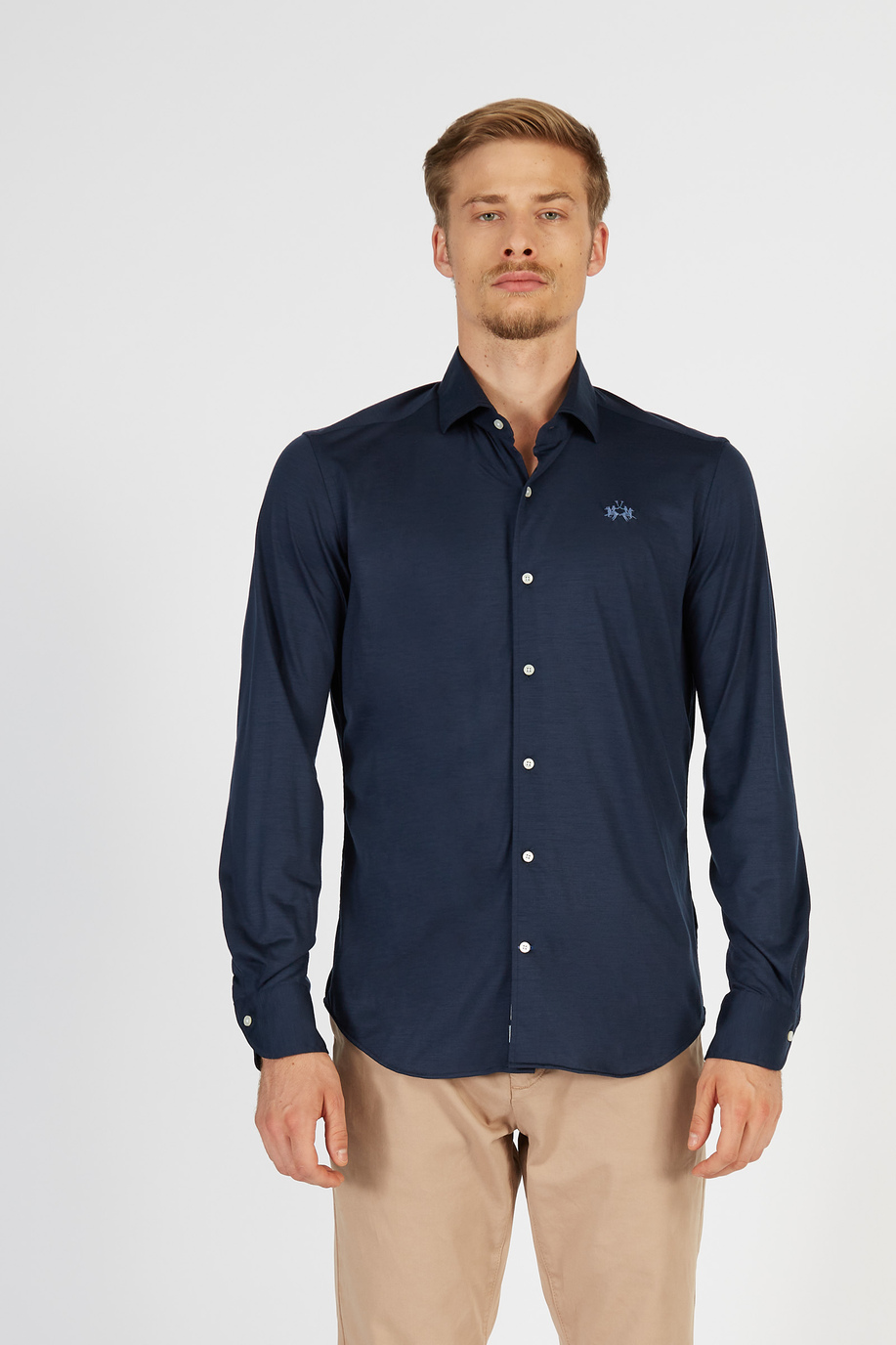 Regular-Fit Herren-Hemd Blue Ribbon aus Schurwolle mit langen Ärmeln - Hemden | La Martina - Official Online Shop