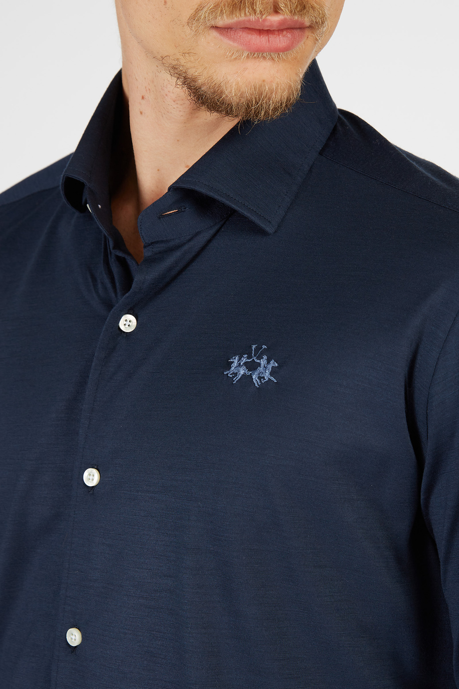Chemise homme Blue Ribbon  à manches longues en laine vierge coupe classique - Chemises | La Martina - Official Online Shop