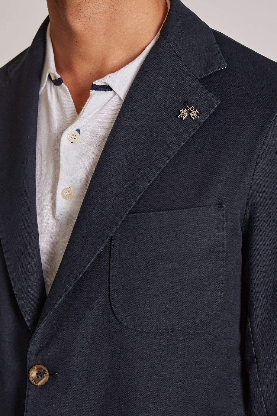 Veste homme style blazer en mélange de coton et lin coupe classique - Tenues élégantes pour lui | La Martina - Official Online Shop